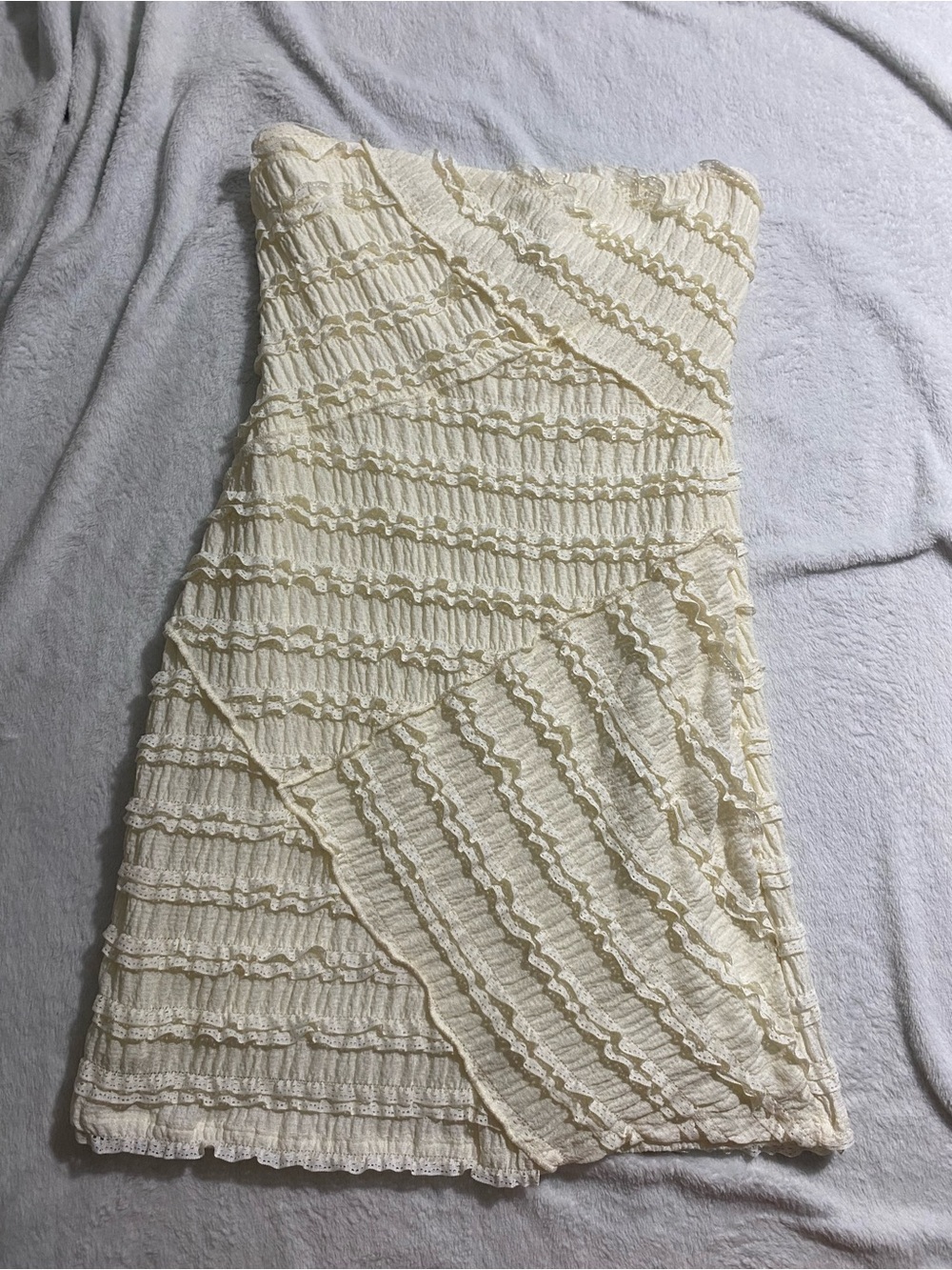Altar'd State Cream Strapless Ruffle Knit Dress